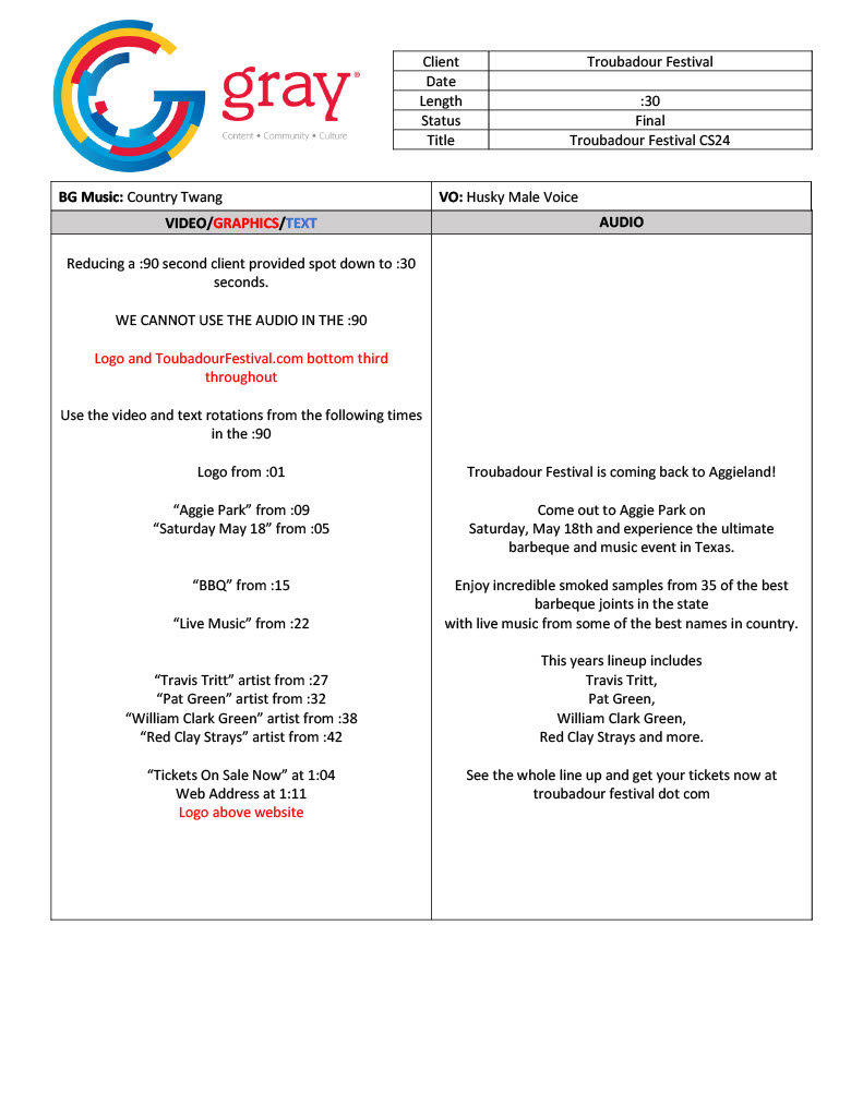 Troubadour Festival Script