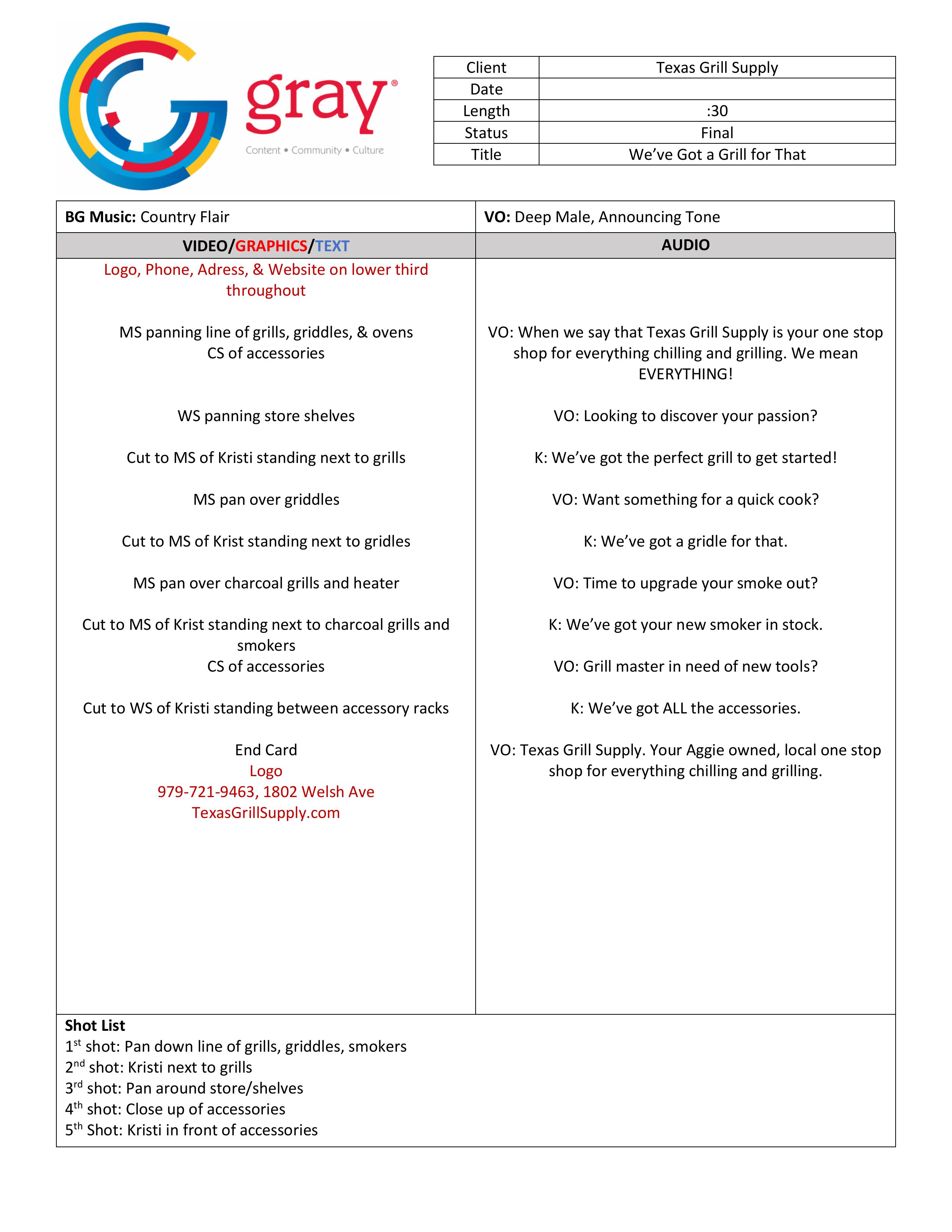 Texas Grill Supply Script